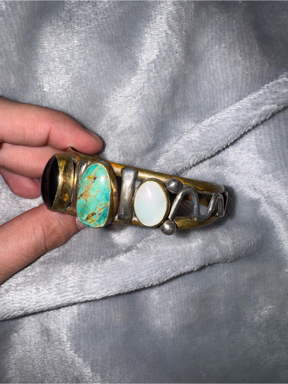 Sterling Silver & Turquoise Multi-Stone Cuff Bracelet - Green Turquoise